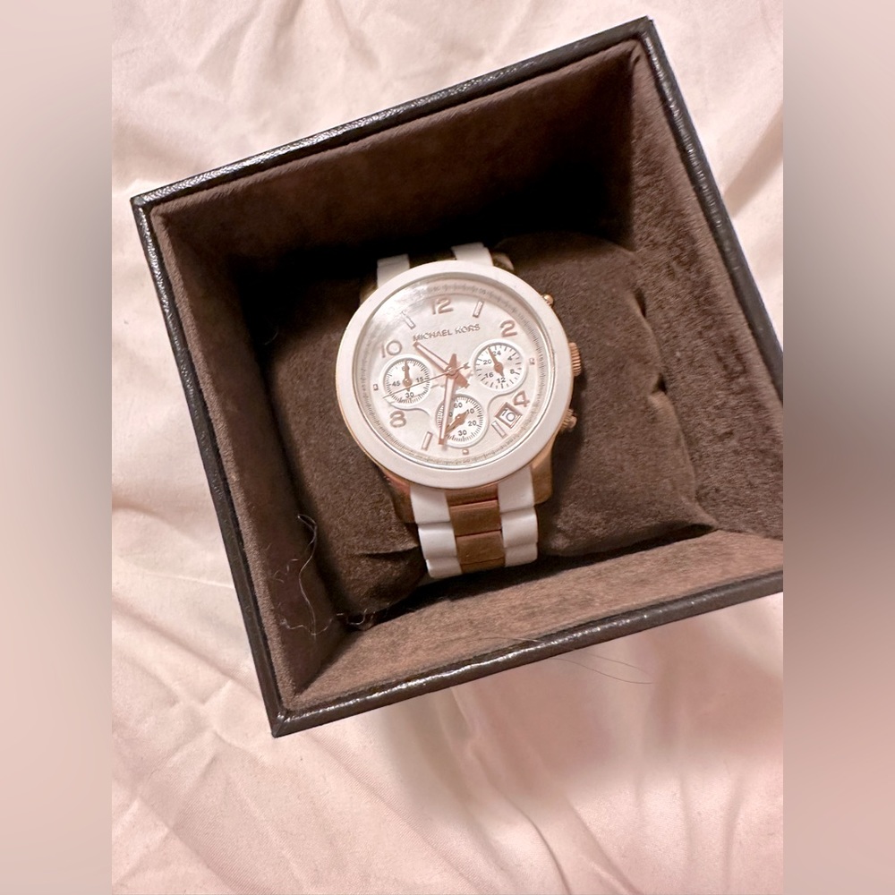 Michael Kors White and Rose Gold Watch